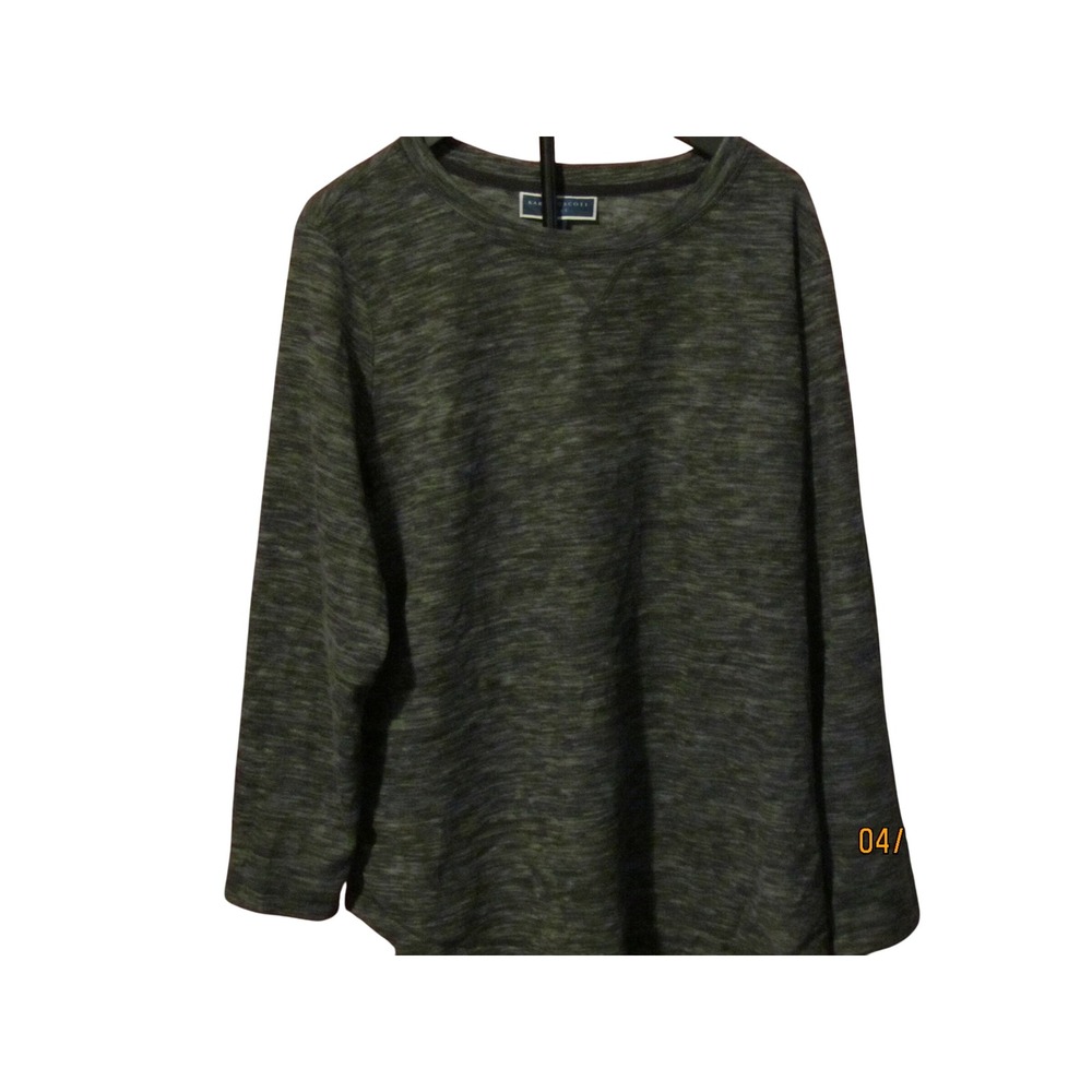 Karen Scott Womens 1X Green Space Dye Long Sleeve Crew Neck Top Curved Hem